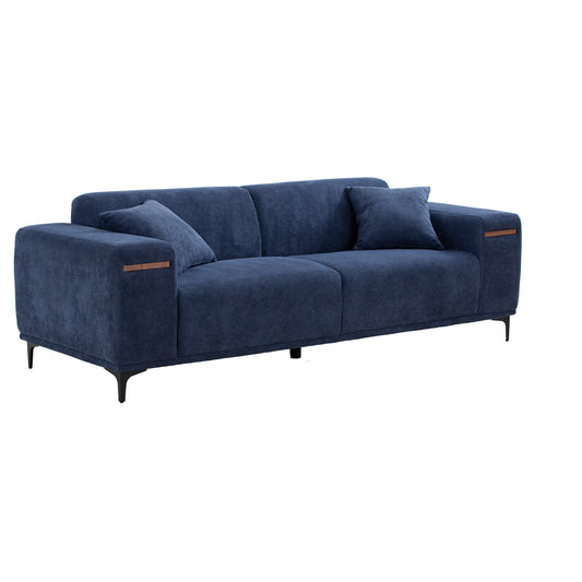 90'' Mid-Century 3 Seater Sofa with 2 Stretchable Walnut Pad Modern Fabric Upholstered Sofa for livingroom lobby office Blue