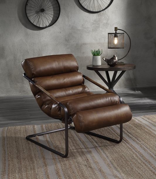 ACME Dolgren Accent Chair in Sahara Top Grain Leather & Matt Iron Finish 59948